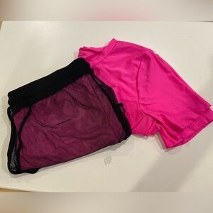 Women’s Fashion Nova Pink and Black Mesh 2 piece Set